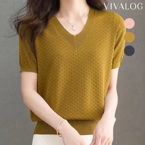 비바로그 비바로그] 래그 브이넥 패턴 반팔 니트