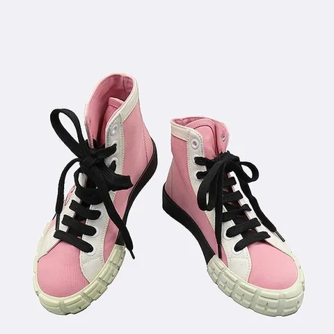 프라다 고이비토 중고명품 Prada(프라다) 1T941L 핑크 컬러 개버딘 삼각 로고 여성용 하이탑 스니커즈 - 35사이즈