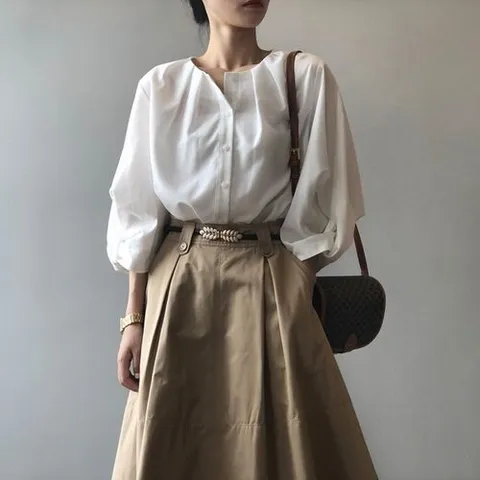 디에이치 라운드 버블 퍼프 블라우스_P318468553
