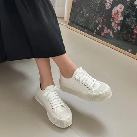 신상오픈런 |CCS7715|흰운동화 청키 통굽 레이스업 패브릭스니커즈