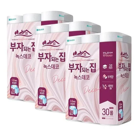 모나리자 부자되는집 녹스 데코 부케향 3겹 화장지 30m 30롤 3팩