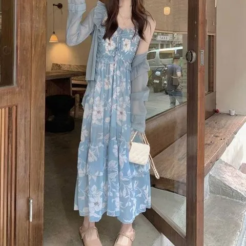 셀러허브 패션 [QNW50U09_58]프릴 넥라인 디테일 패턴 원피스