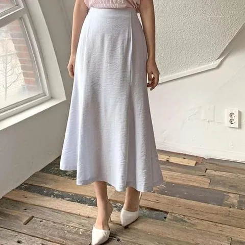 옷자락 여성 차르르핏 린넨 뒷밴딩 플레어 롱 스커트_P393946742