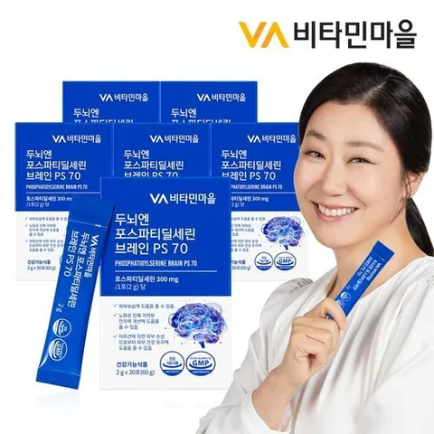 VV비타민마을 비타민마을 두뇌엔 포스파티딜세린 분말 브레인 PS 70 누룽지맛 30포 x 6박스 (총180일분)