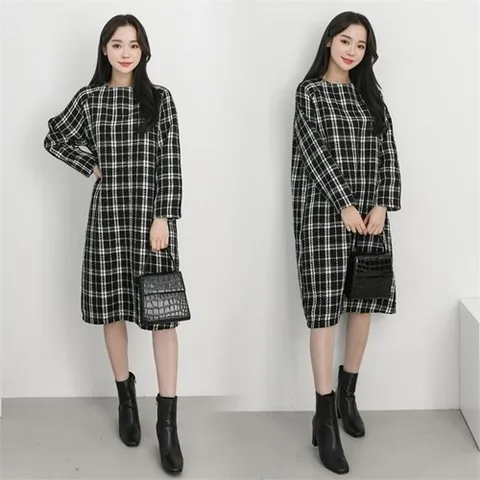 패션플러스 [강물처럼] 위쉬몰 TM 샤트위드체크원피스(B202H010) 빅사이즈 (6202904A)