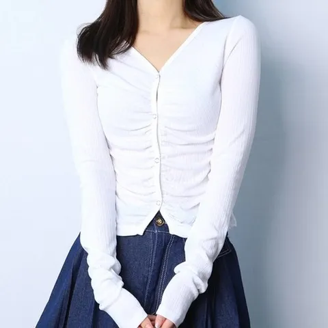 파라노말샵 푸딩 골지 셔링 브이넥 슬림 가디건 (파라노말샵)