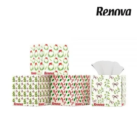 셀러허브 생활리빙 레노바 미용티슈 윈터에디션 각티슈 홈파티 휴지 3겹 4세트