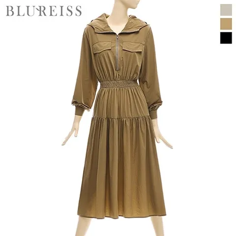 블루레이스 블루레이스 후드반지퍼스모크플레어원피스B3F1OP3111