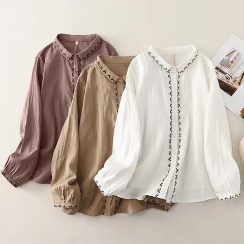 쿠잉 라인 스티치 긴팔 여성 셔츠/블라우스/봄가을 셔츠