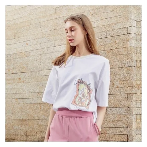 크레송 크레송 화이트 여성 아트 프린트 티 블라우스 C2221BL07WH