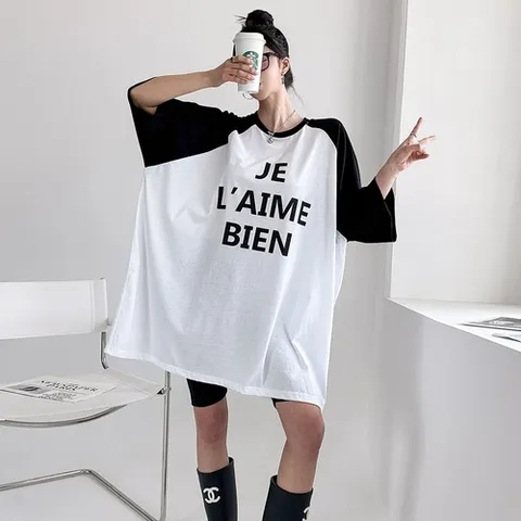 패션플러스 [까르죠아] 빅사이즈 나그랑 롱티셔츠 여름 봄 원피스티 3XL 2XL 77 88 99 여성 여자