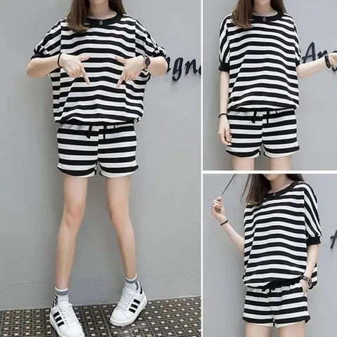 기타 라운드넥 스트라이프 반팔 반바지 세트 URD-525 (KYR-WFHGBP0)