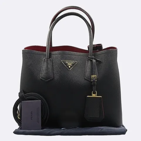 프라다 고이비토 중고명품 Prada(프라다) 1BG775 블랙 사피아노 두블레 금장 로고 장식 토트백 + 숄더스트랩 2WAY