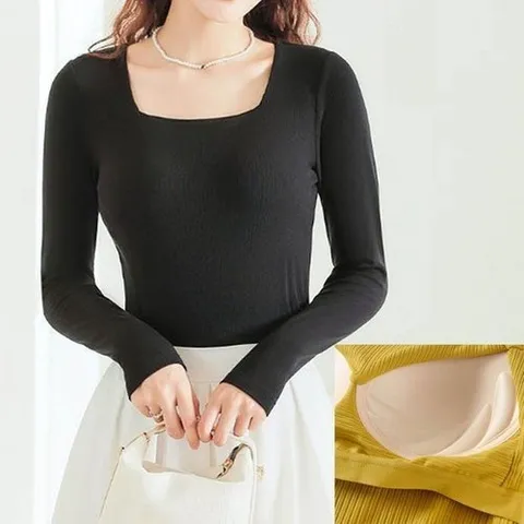 셀러허브 1 [XBHK8ILN]스퀘어넥 캡내장 노브라 골지 긴팔 티셔츠 (15689959)