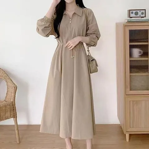 셀러허브 1 [XBG258MM]집업 카라 a라인 롱원피스 소매밴딩 체형커버 (16492638)