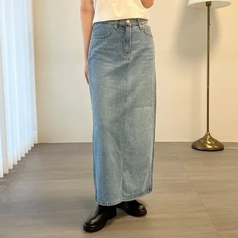 패션플러스 다잇템] 여자 MAXI 슬릿 일상룩 중청 진 일자 롱스커트22341611588872