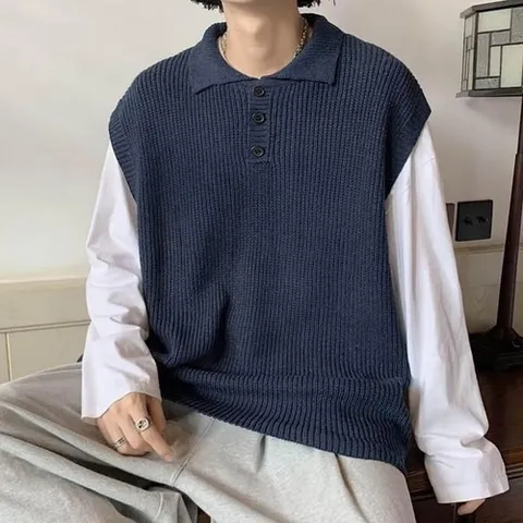 셀러허브 패션 [시스터즈] 남자 니트 베스트 카라 레이어드 조끼 (11582634)