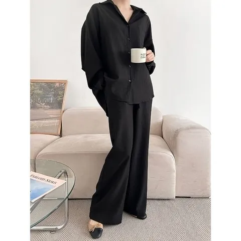 마미스클로젯 여성 루즈핏 상의 셔츠 하의 팬츠 세트 ARA-WSET-4951-블랙_P408740480