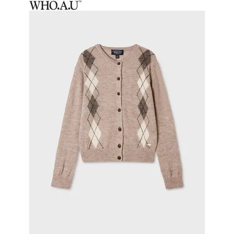 후아유 W.A.U Argyle Cardigan(OATMEAL MELANGE)-WHCKG4924FIC