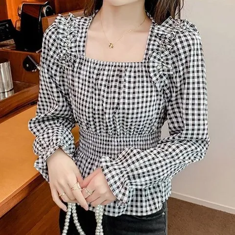 셀러허브 1 [XBFK0LOK]스퀘어넥 어깨 프릴 진주 허리 스모크밴딩 (15819566)