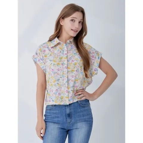 카인드베리 플라워 린넨 라이크 반팔 블라우스 KOBLQ616 2colors_P433899426