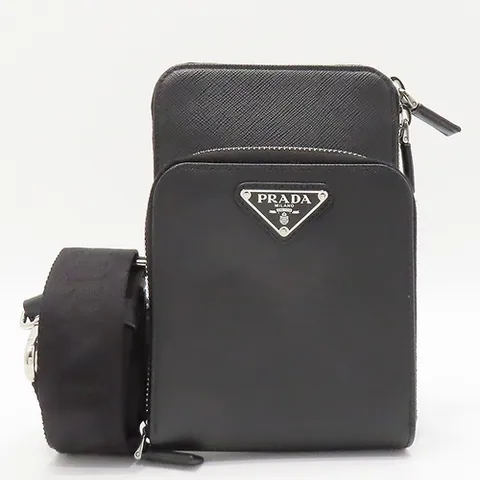 프라다 고이비토 중고명품 Prada(프라다) 2ZH126 블랙 사피아노 폰 케이스 크로스백