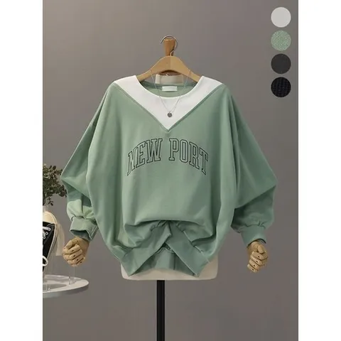 모노시크 아가타 배색 V 뉴폴트 레터링 맨투맨MNTG559_P416931450