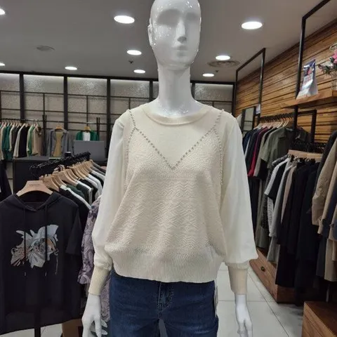 안지크 안지크. 소매시스루. 진주니트