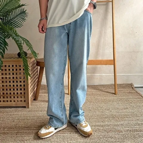 옷자락 남자 스트레이트 여름데님 뒷밴딩 워싱 커플 청바지