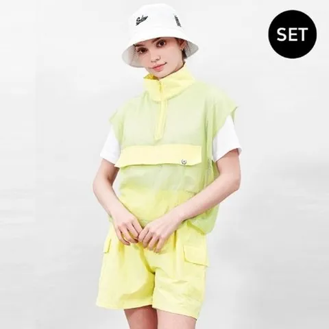 체스 브로센 여성골프 쿨망사 조끼 + 벨리센 쿨아노락 반바지 세트 여성아노락세트복_P400038026