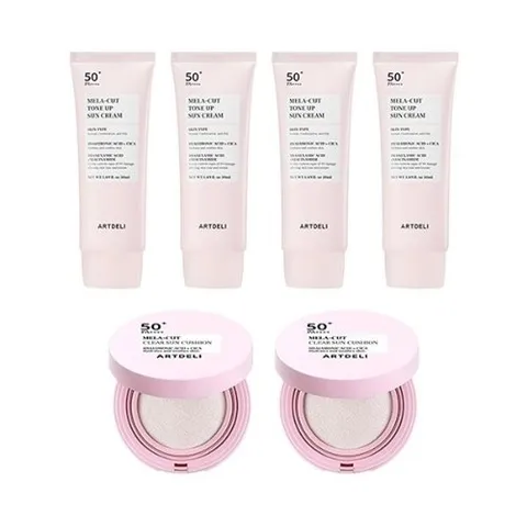 패션플러스 [더블유쇼핑] 아트델리 멜라컷 톤업 선크림 50ml x4   선쿠션 15g x224482516587813