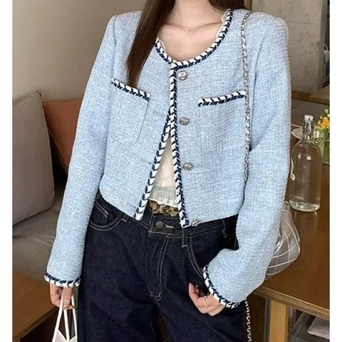 패션플러스 [드레스허그] 르미엘 연블루 트위드 자켓