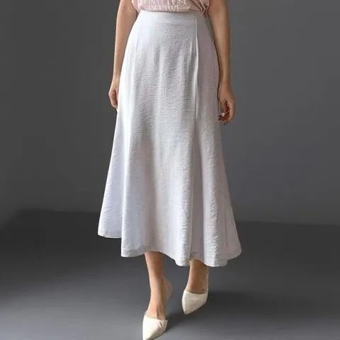 옷자락 여성 롱 플레어 뒷밴딩 린넨 스커트_P394544493