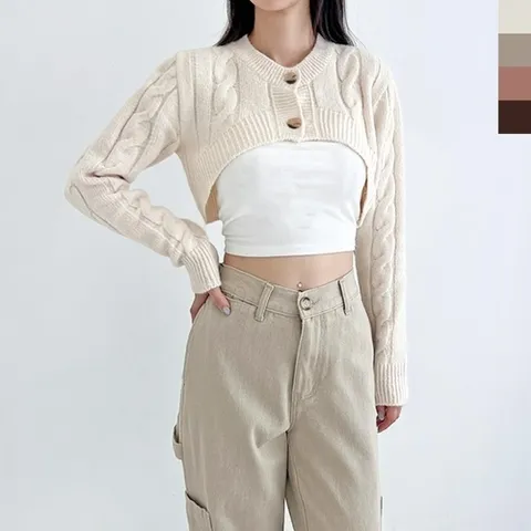 신상오픈런 언더붑가디건 라운드넥 피셔 볼레로기장 숏니트