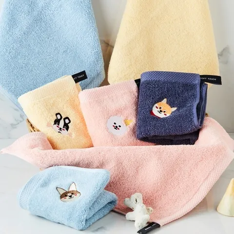 소프트터치 40수 코마사 강아지자수 마이독 고리수건 5매