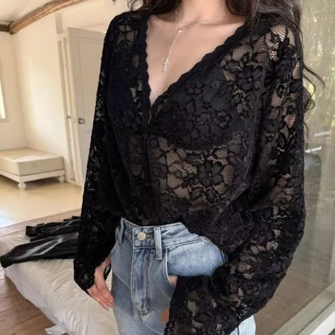기타브랜드 로맨틱 무드 레이스 시스루 가디건