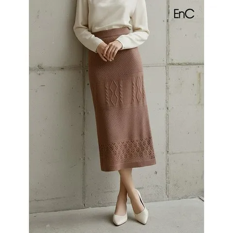 ENC [이엔씨] [ENC] 크로쉐 니트 롱스커트 (ENWK14T85B)