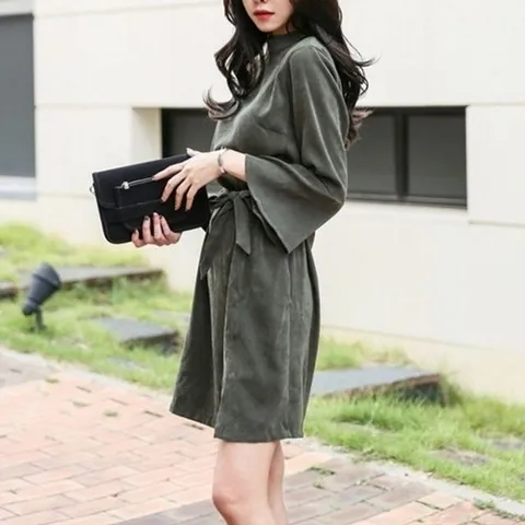 기타 느낌 반목원피스 스웨이드 와이드소매 원피스 망사원 (KYR-WD8C866)