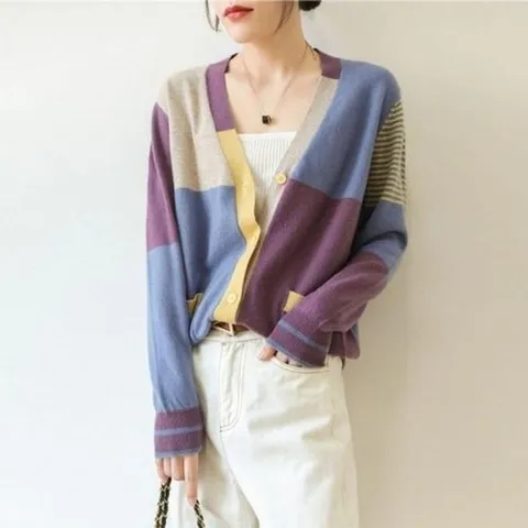 셀러허브 패션 [JHQRLU0W_4B]봄 가을 연보라가디건 핏 여성 데일리 퍼플