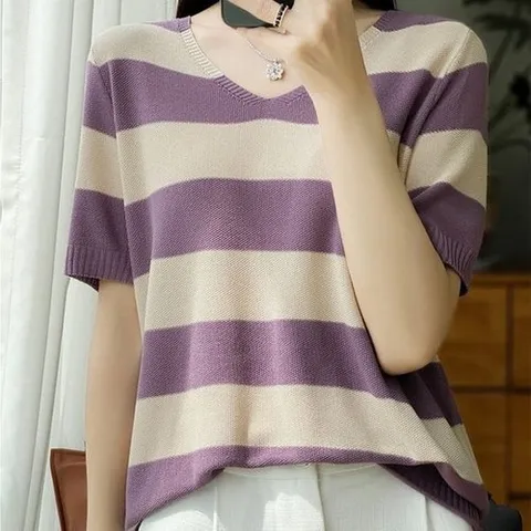 디에이치 4color 스트라이프 루즈핏 여름 니트 탑_P341651517