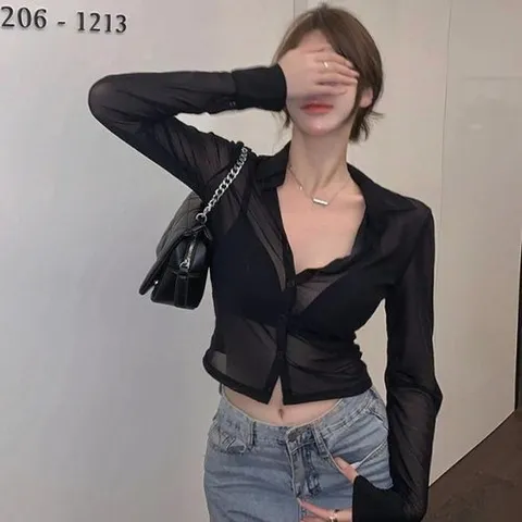셀러허브 패션 헤스 블랙 시스루 카라 셔츠 HES-1010105 (51510852)