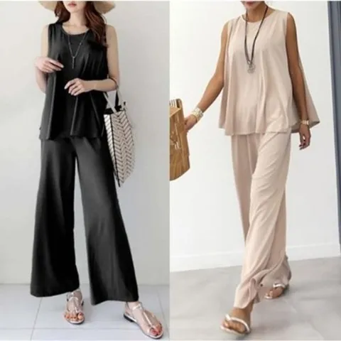 메이비누스 여름 냉장고 쿨 나시 바지 세트 사방 스판 빅사이즈 와이드 밴딩 팬츠 라운지웨어_P326559546