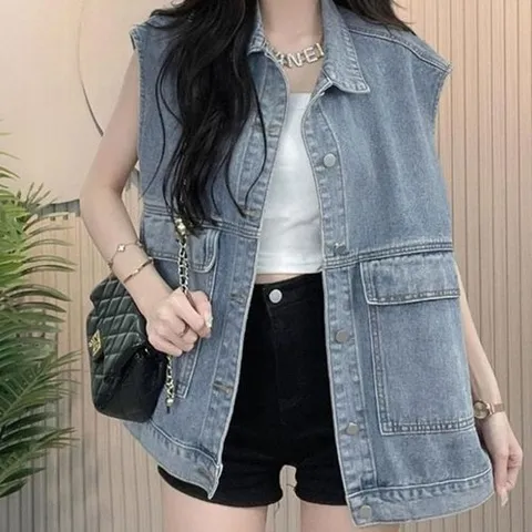 셀러허브 패션 [오노마] ONM 오버빗 날씬 워싱 청 조끼 데일리 카라 데님