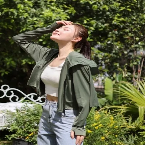 기타 얇은바람막이 자외선 차단 크롭 여자후드집업 후드 바람막이