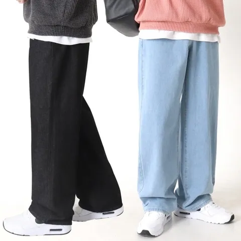 패션플러스 [지지블랙] 지지블랙 베럴 롱 와이드 데님 팬츠 청바지