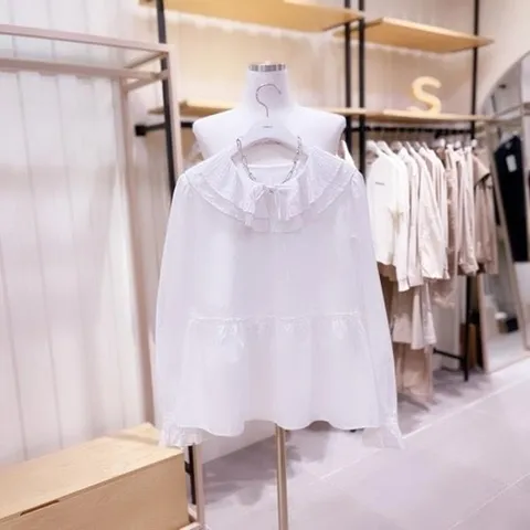 시에로 SH1SHF042주름카라 A라인 블라우스