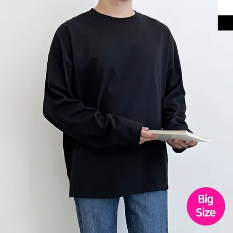 기타 블레오 남자 봄 가을 기본 라운드 빅사이즈 무지 긴팔 면 티셔츠