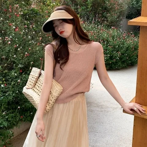 패션플러스 [모어오브] 텔미 니트 나시 라운드넥 민소매 탑