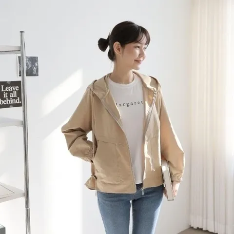 브이와이 VY] 여자 다크 봄후드점퍼 미색 바람막이 드로우코드 집업16096628588847