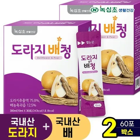 녹십초 도라지배 청 스틱 30포x2박스(60포)/국내산